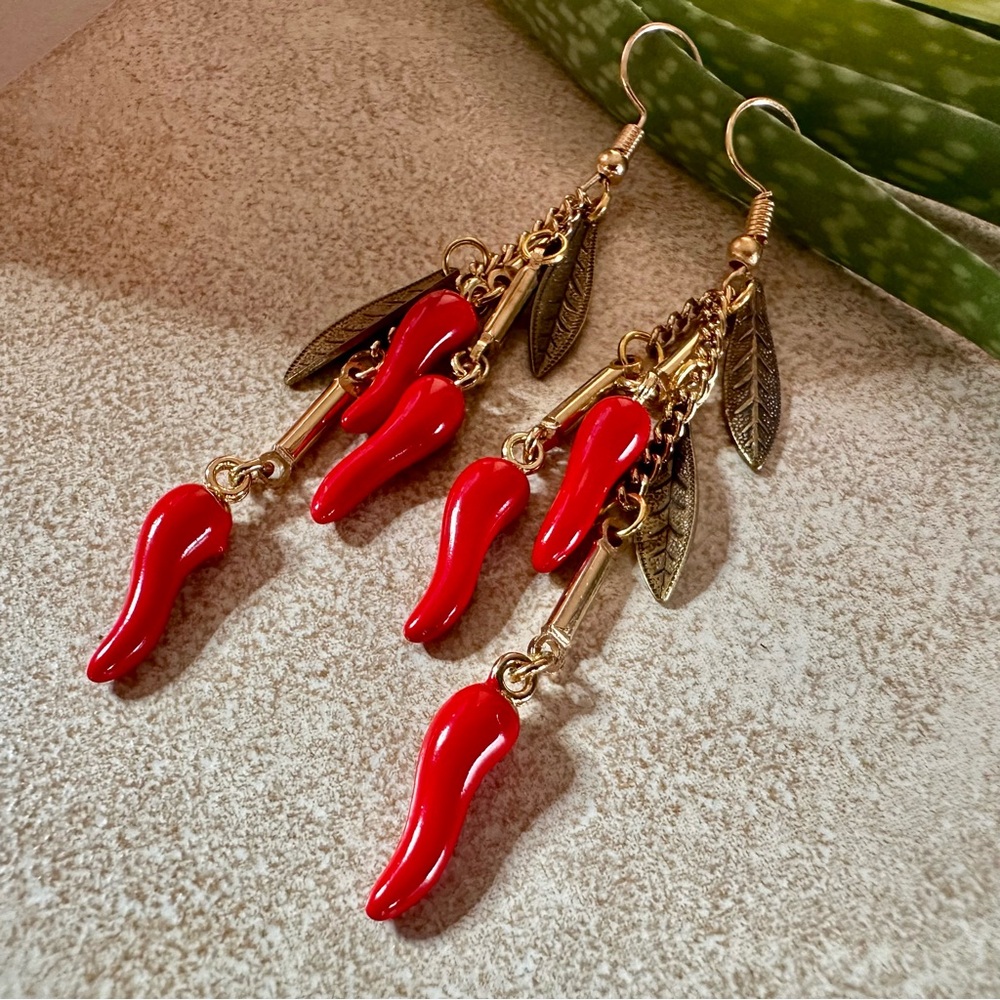 NEW Handmade - Red and Gold Pepper Earrings